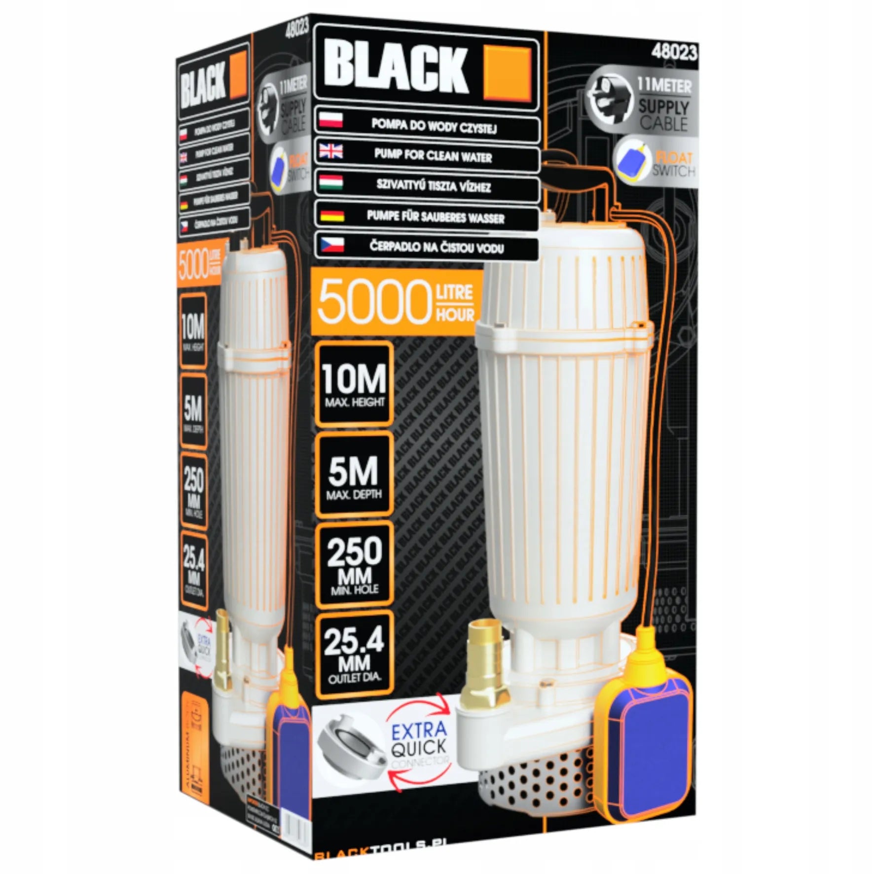 Panardinamasis siurblys su plūde švariam vandeniui BLACK 1" 5000L/H