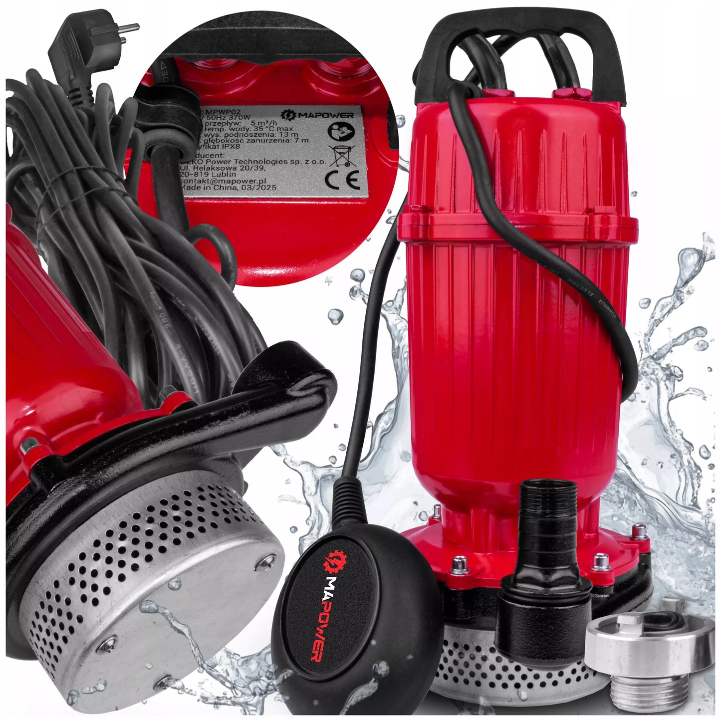 Panardinamasis vandens siurblys MAPOWER 370W švariam ir purvinam vandeniui su plūde