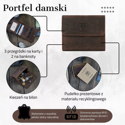 Paolo Peruzzi moteriška odinė piniginė, ruda, maža, RFID
