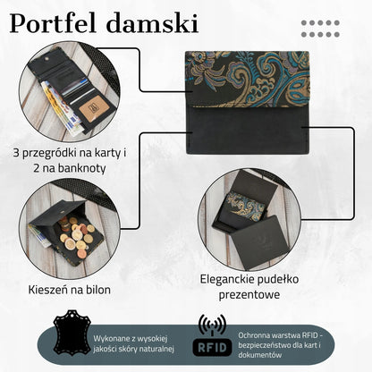 Paolo Peruzzi odinis moteriškas piniginės su RFID apsauga, mažas, juodas