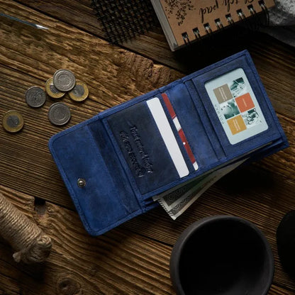 Paolo Peruzzi odinis moteriškas piniginės, tamsiai mėlyna piniginė su RFID apsauga