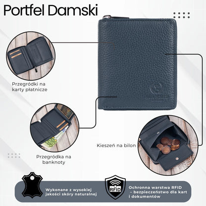 Paolo Peruzzi odinis moteriškas piniginės užtrauktuku su RFID apsauga