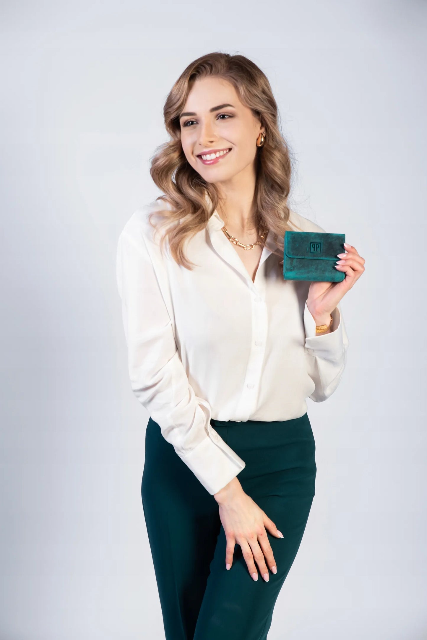 Paolo Peruzzi odinis moteriškas piniginės, žalia maža retro stiliaus piniginė su RFID