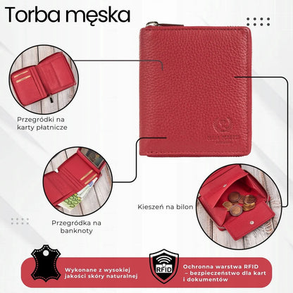 Paolo Peruzzi T-139-RD moteriška odinė piniginė su RFID apsauga, gili raudona spalva