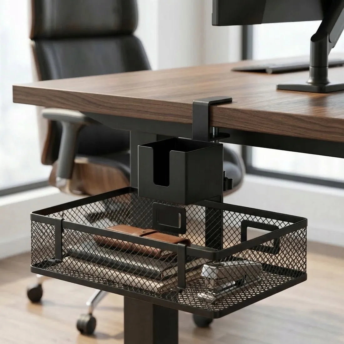 Paslėptas kabelių organizatorius po stalu Spacetronik 5 kg, sukamasis 25x18 cm, puodelio ir ausinių laikiklis