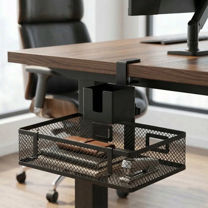 Paslėptas kabelių organizatorius po stalu Spacetronik 5 kg, sukamasis 25x18 cm, puodelio ir ausinių laikiklis