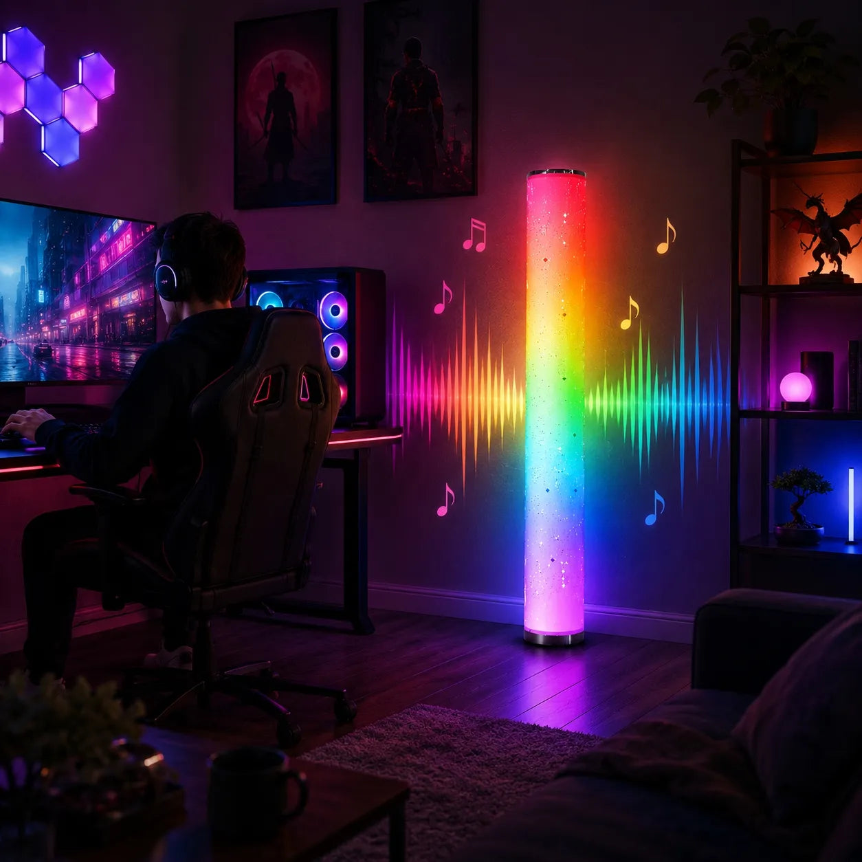 Pastatomas LED grindų šviestuvas Goldlux Stella, RGBW, muzikinis, su nuotolinio valdymo pulteliu, spalvotas, 103 cm