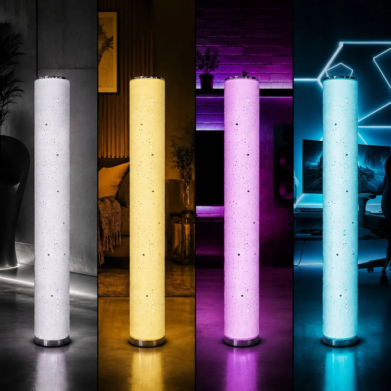 Pastatomas LED grindų šviestuvas Goldlux Stella, RGBW, muzikinis, su nuotolinio valdymo pulteliu, spalvotas, 103 cm