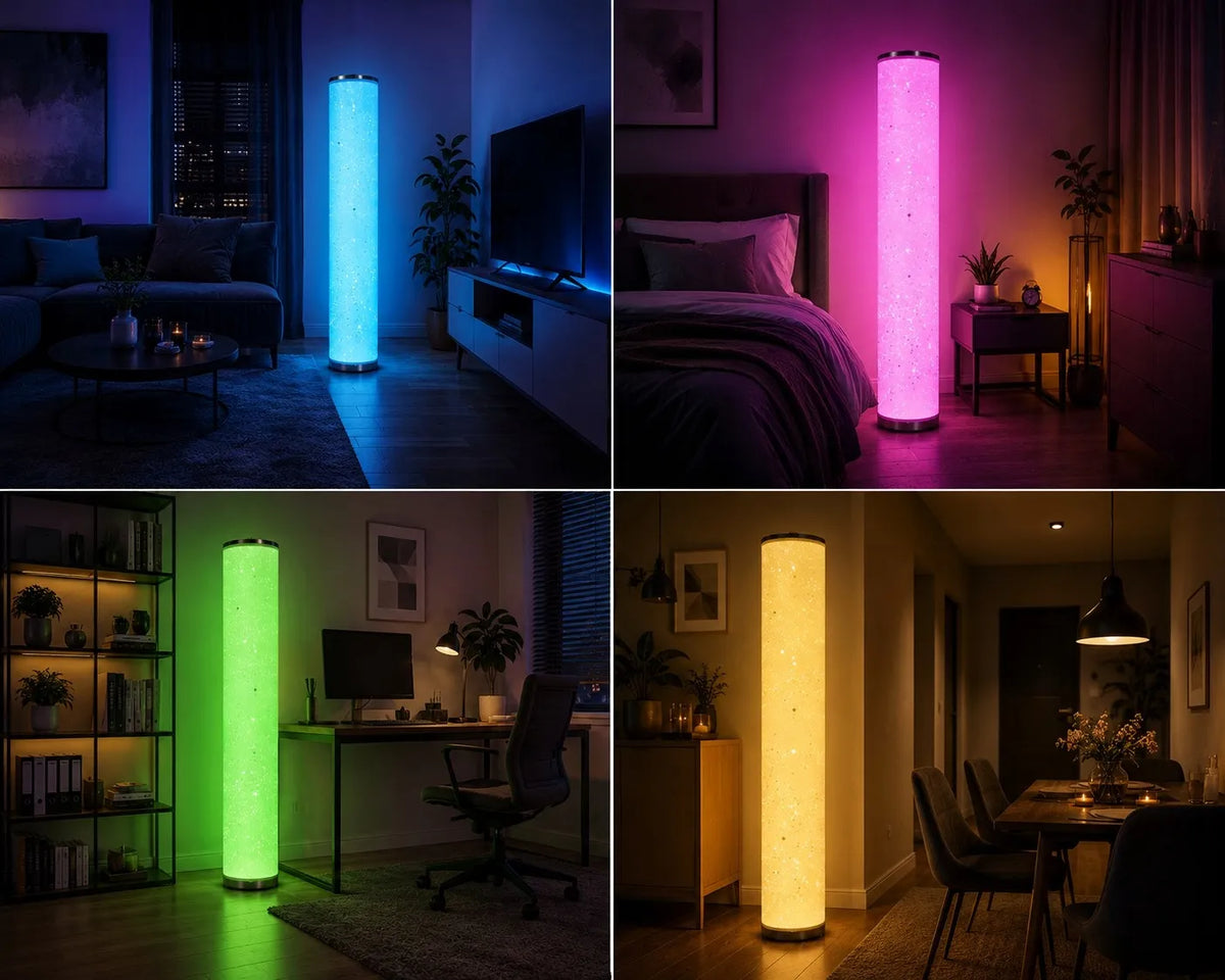 Pastatomas LED grindų šviestuvas Goldlux Stella, RGBW, muzikinis, su nuotolinio valdymo pulteliu, spalvotas, 103 cm
