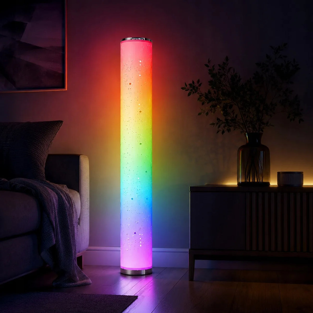 Pastatomas LED grindų šviestuvas Goldlux Stella, RGBW, muzikinis, su nuotolinio valdymo pulteliu, spalvotas, 103 cm
