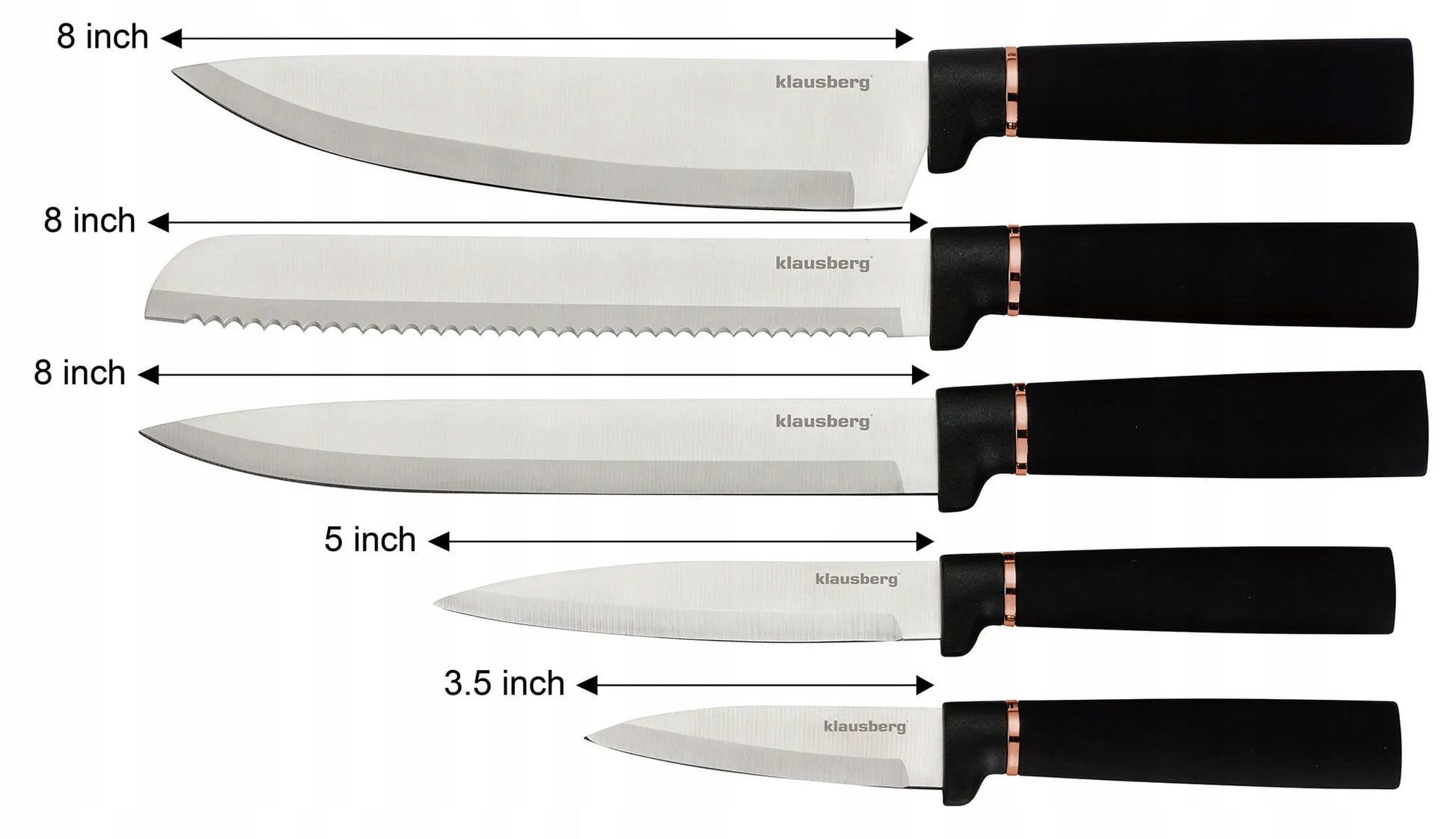 Peilių rinkinys su virtuvės įrankiais ir pjaustymo lenta 12 dalių KLAUSBERG KB-7835