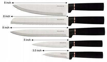Peilių rinkinys su virtuvės įrankiais ir pjaustymo lenta 12 dalių KLAUSBERG KB-7835