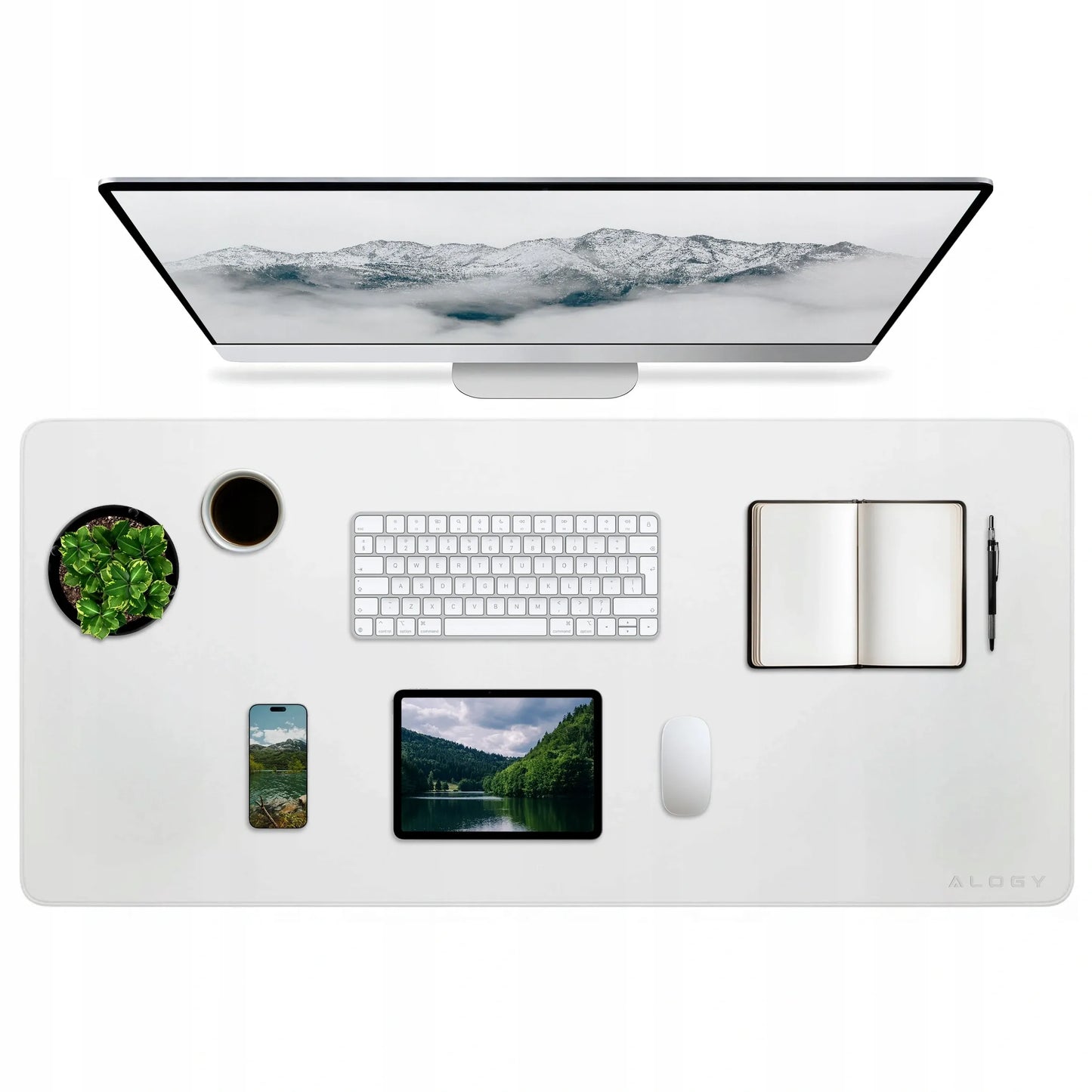 Pelės ir klaviatūros kilimėlis, stalo padėklas, 90x45 cm XL, ekologiška oda