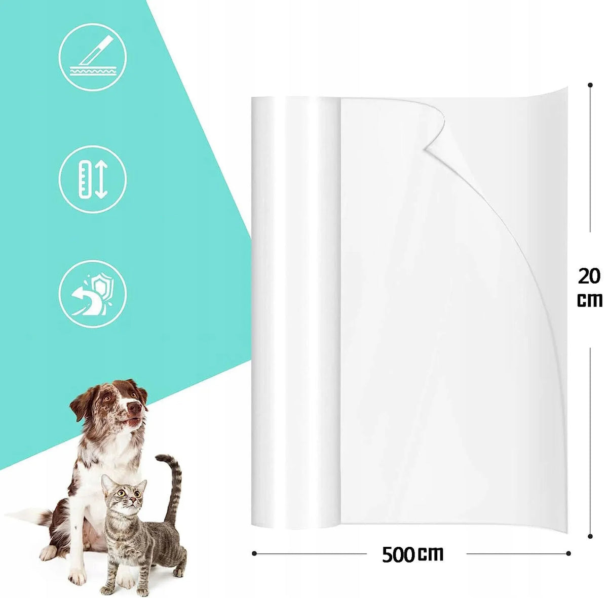 Permatoma apsauginė plėvelė baldams nuo kačių nagų, 20 × 500 cm