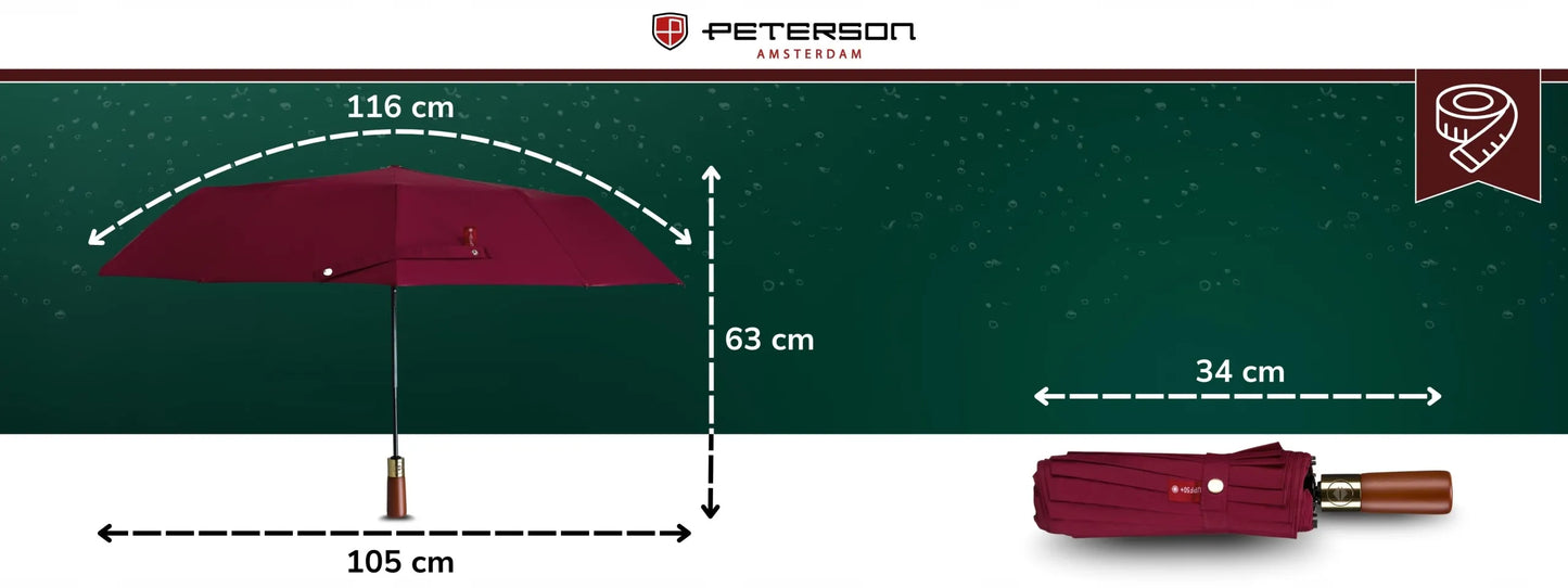 Peterson automatinis sulankstomas skėtis su dėklu, burgundo spalvos