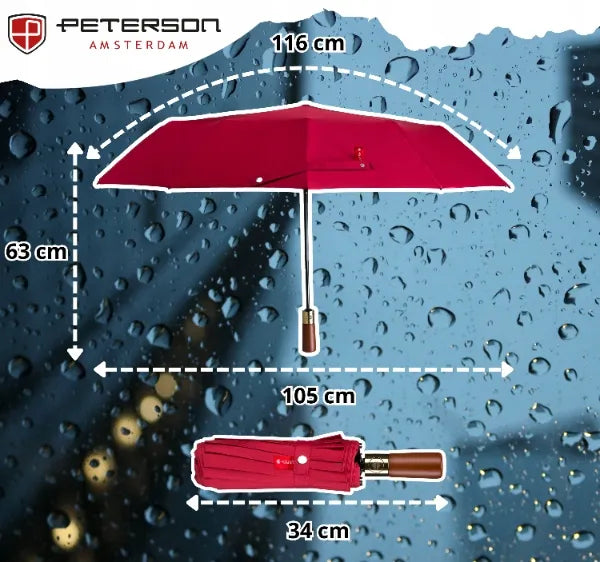 Peterson automatinis sulankstomas skėtis su dėklu, raudonas