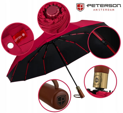 Peterson automatinis sulankstomas skėtis su dėklu, raudonas