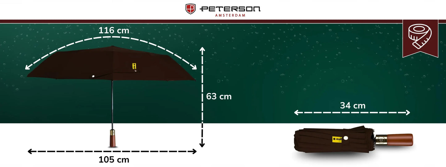Peterson automatinis sulankstomas skėtis su dėklu, rudas