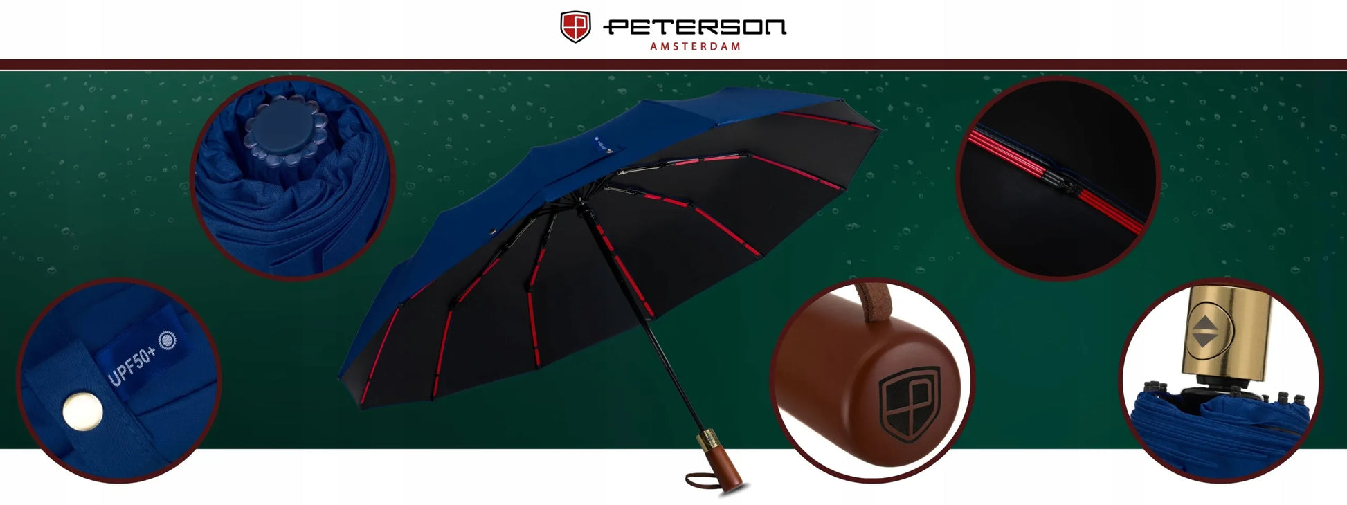 Peterson automatinis sulankstomas skėtis su dėklu, tamsiai mėlynas