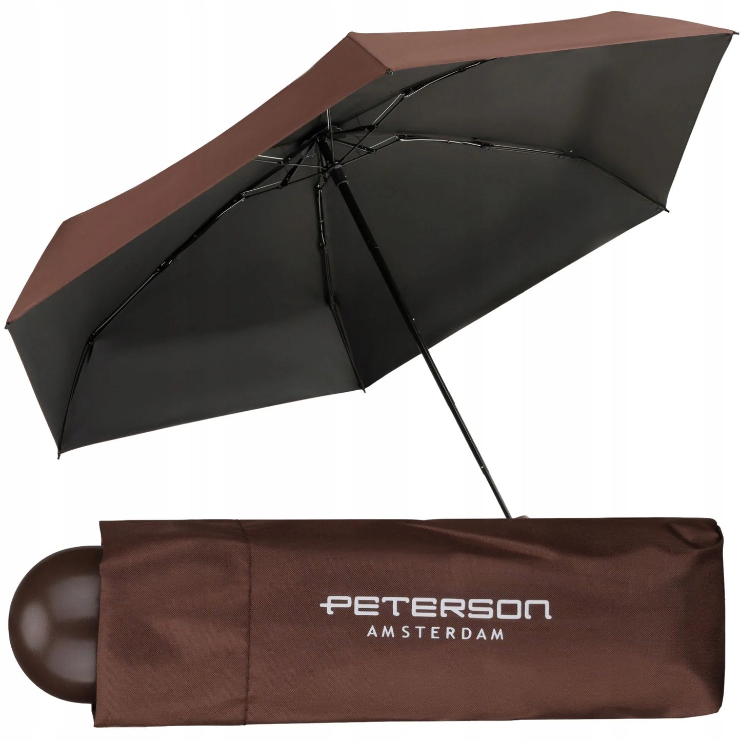 Peterson rankinis, sulankstomas skėtis su dėklu, rudas