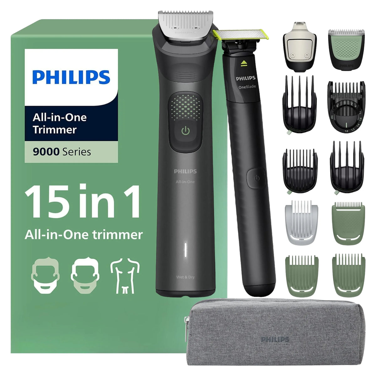 „Philips Series 9000 MG9531/15“ kūno ir galvos plaukų kirpimo trimerio rinkinys