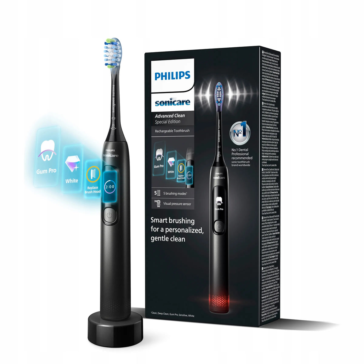 „Philips Sonicare Advanced Clean“ soninė dantų šepetėlė HX3792/11, juoda