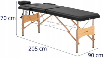 Physa VANNES juodas sulankstomas medinis masažo stalas, 70 cm, iki 227 kg