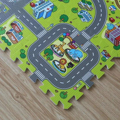 Pianinis dėlionių kilimėlis MIESTAS GATVĖS KELIAI 9 dalių (PZ01)