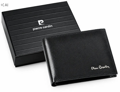 „Pierre Cardin“ vyriška natūralios odos piniginė su RFID apsauga, juoda, originali, dovanų dėžutėje