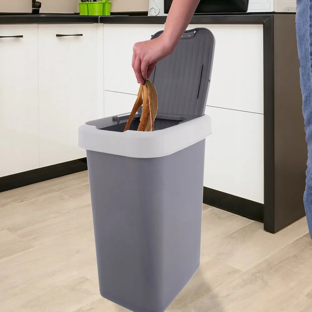 Pilka plastikinė šiukšliadėžė su dangčiu, 25 l, virtuvei, vonios kambariui ir biurui