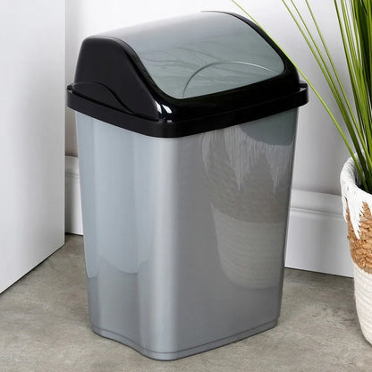 Plastikinė šiukšliadėžė su atverčiama sklende, 10 l, pilka