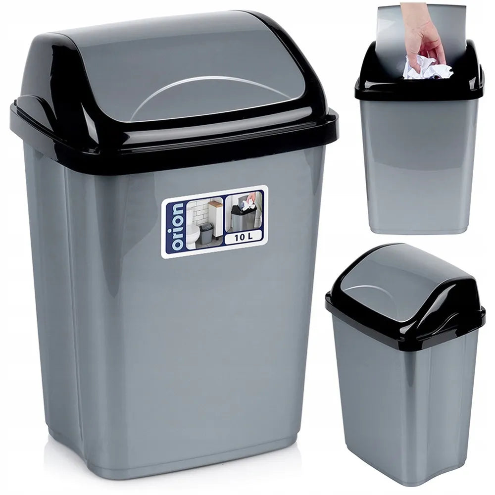 Plastikinė šiukšliadėžė su atverčiama sklende, 10 l, pilka