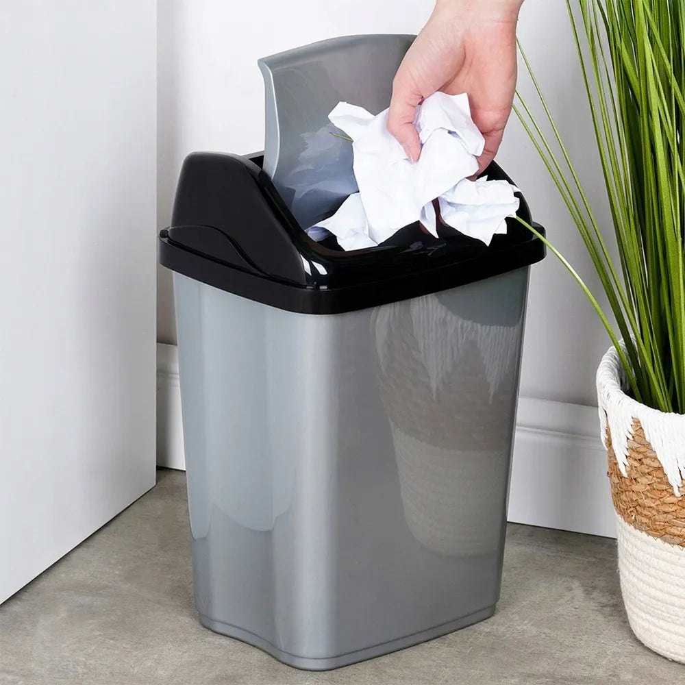 Plastikinė šiukšliadėžė su atverčiama sklende, 10 l, pilka
