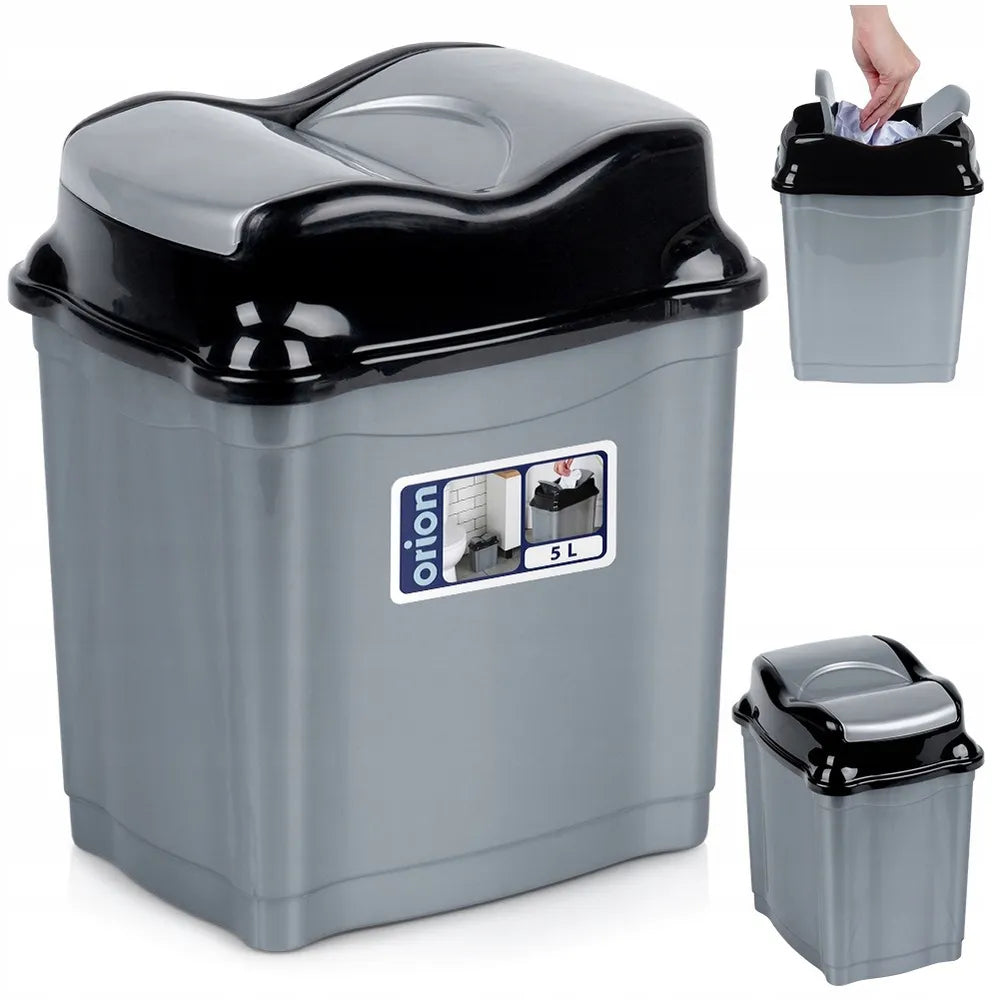 Plastikinė šiukšliadėžė su pasukamu dangteliu, 5 l, pilka, voniai, virtuvei ir biurui