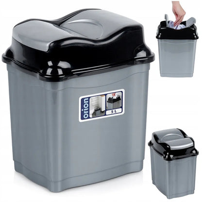 Plastikinė šiukšliadėžė su pasukamu dangteliu, 5 l, pilka, voniai, virtuvei ir biurui