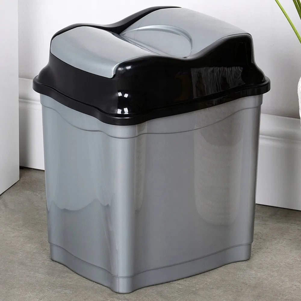 Plastikinė šiukšliadėžė su pasukamu dangteliu, 5 l, pilka, voniai, virtuvei ir biurui