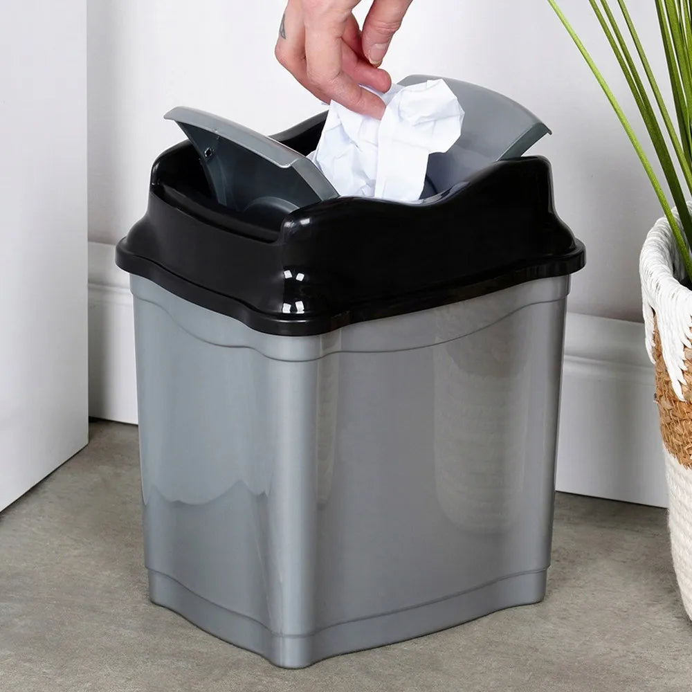 Plastikinė šiukšliadėžė su pasukamu dangteliu, 5 l, pilka, voniai, virtuvei ir biurui