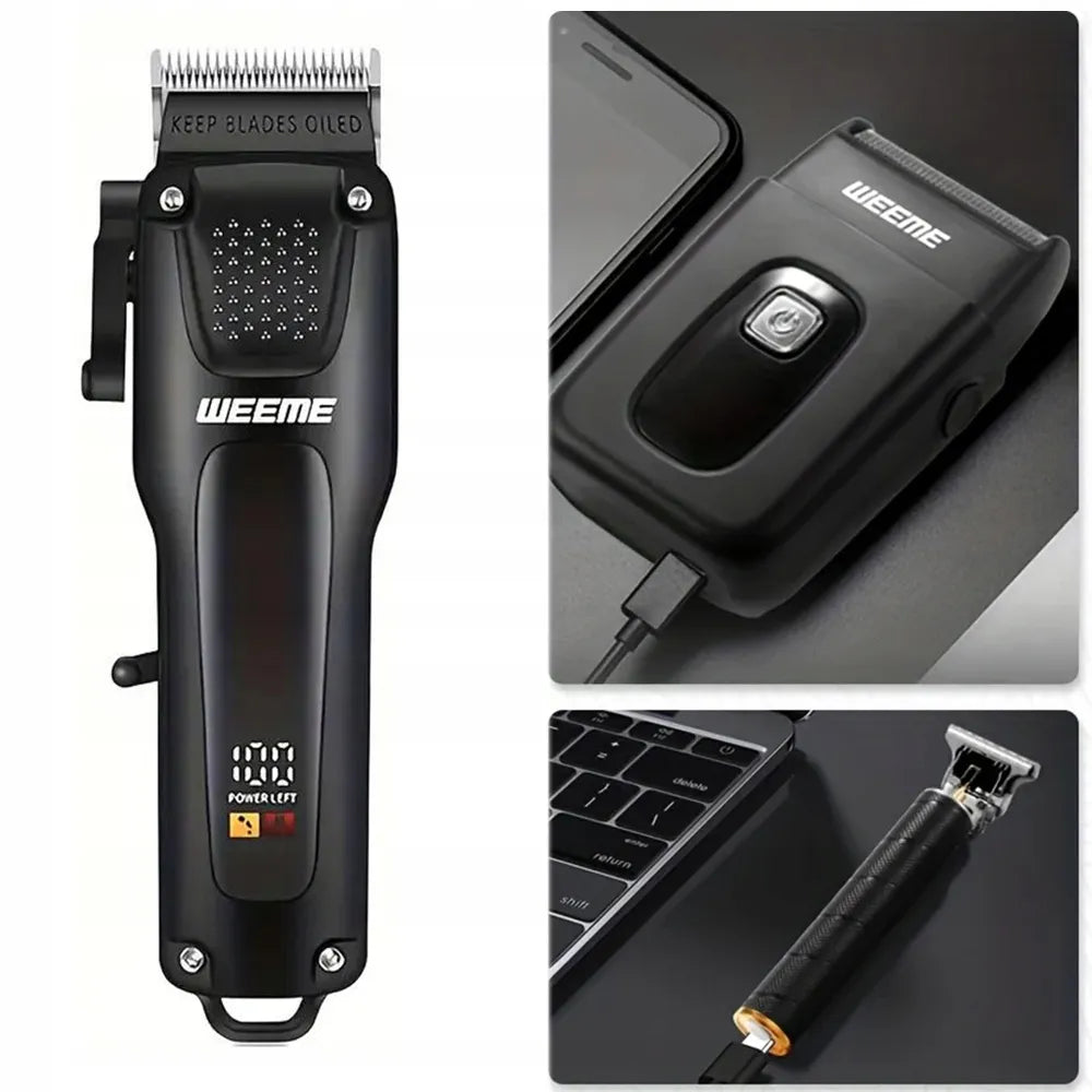 Plaukų kirpimo mašinėlių ir trimerių rinkinys, USB įkraunamas, Barber stiliaus