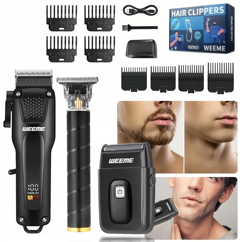 Plaukų kirpimo mašinėlių ir trimerių rinkinys, USB įkraunamas, Barber stiliaus