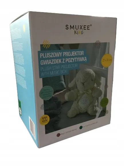 Pliušinė avytė-lampelė su žvaigždžių projektoriumi ir muzikine dėžute, 25 × 26 cm