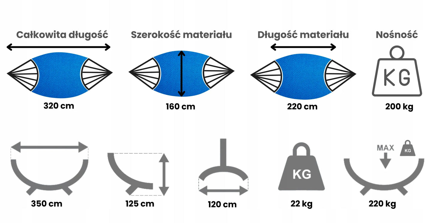 POTENZA sodo rėmas GRANDE 220kg + didelis hamakas SANTIA XL 220x160 juodas