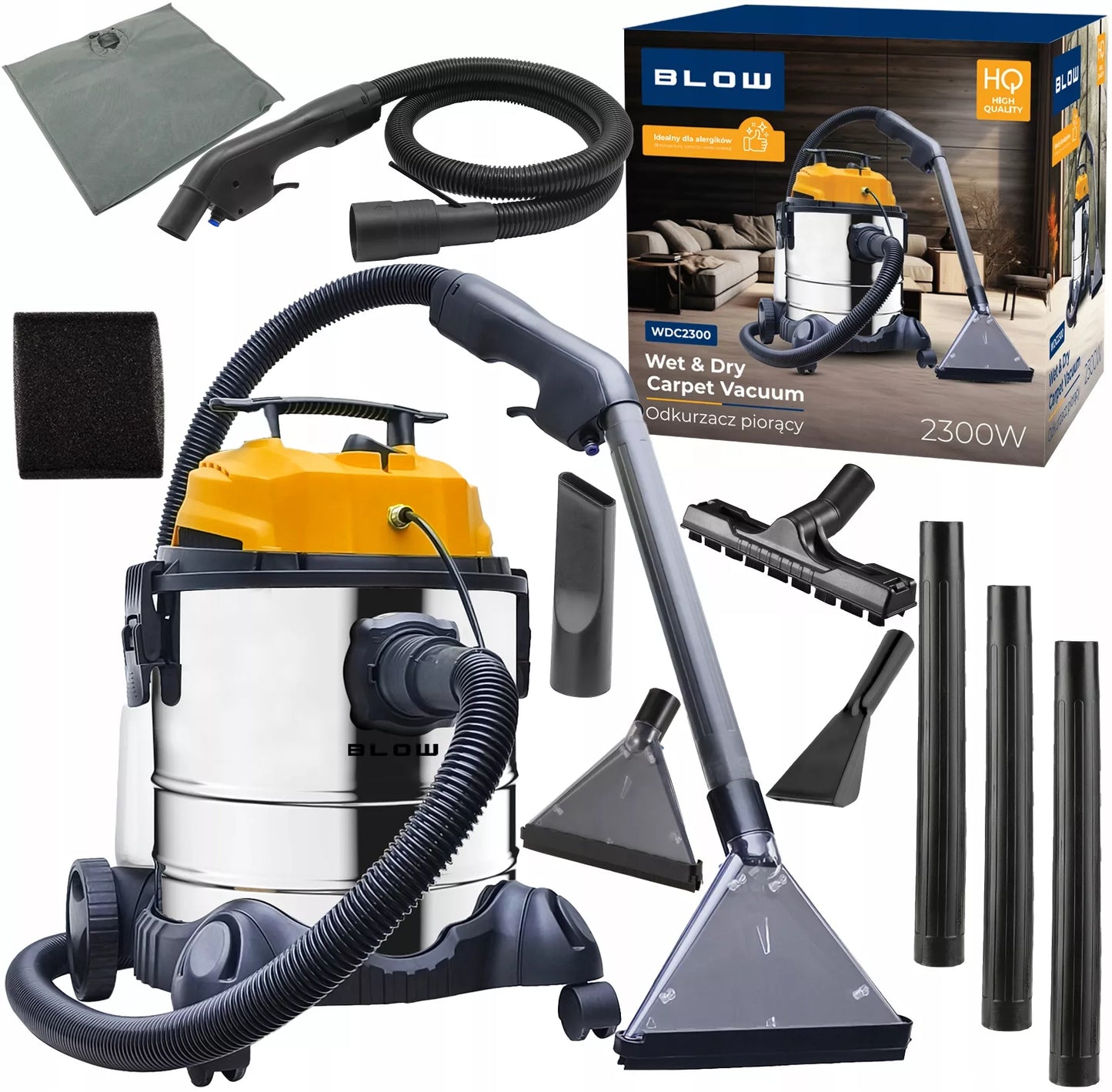 Pramoninis plaunantis dulkių siurblys BLOW WDC2300, 2300W, 20L