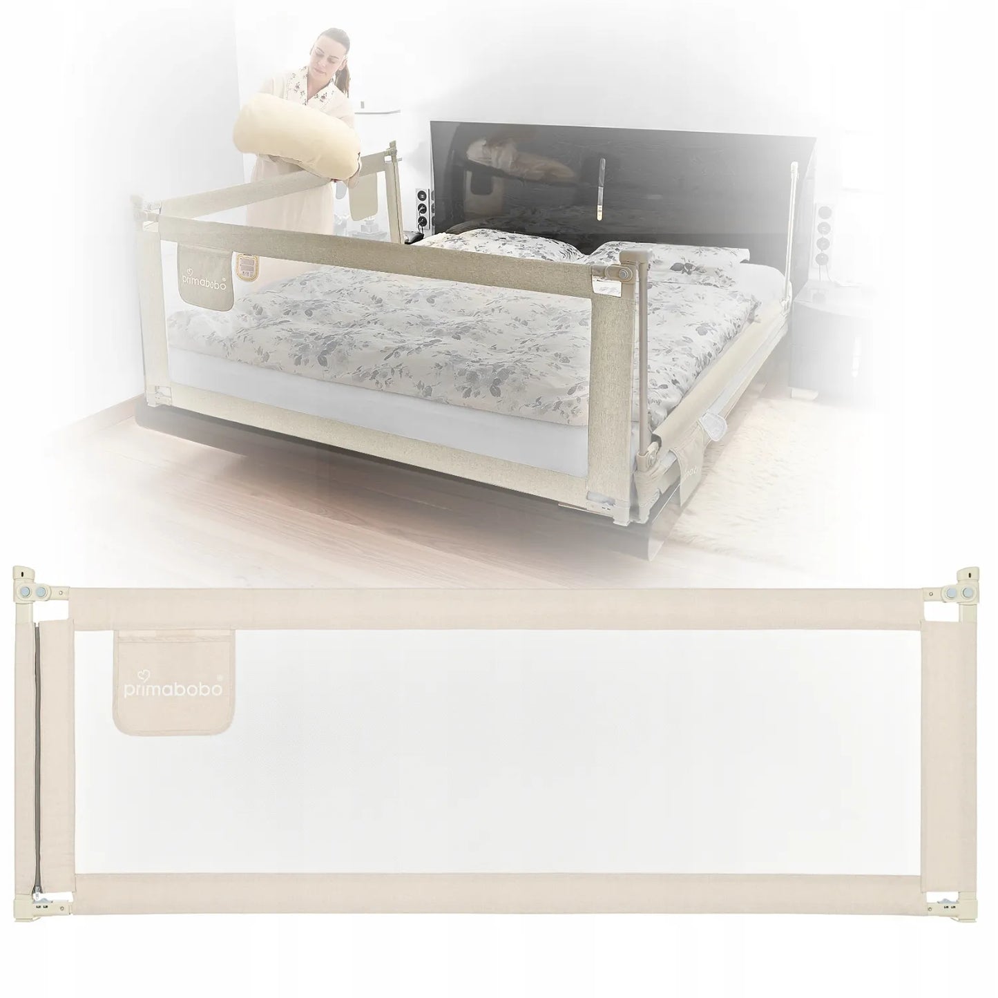 PRIMABOBO apsauginis lovos aptvaras CLASSIC 140 cm vaikams, aukštas, smėlio spalvos