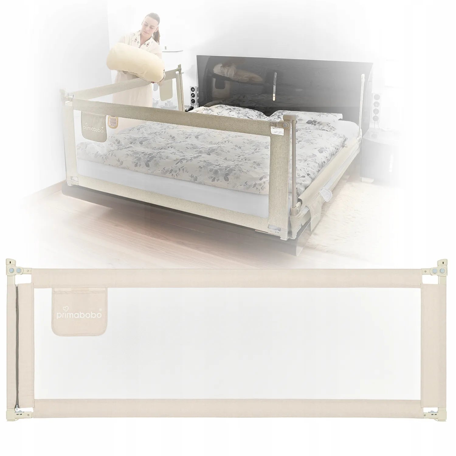 PRIMABOBO apsauginis lovos aptvaras CLASSIC 140 cm vaikams, aukštas, smėlio spalvos