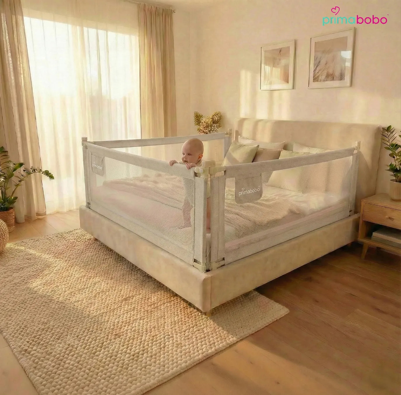 PRIMABOBO apsauginis lovos aptvaras CLASSIC 140 cm vaikams, aukštas, smėlio spalvos