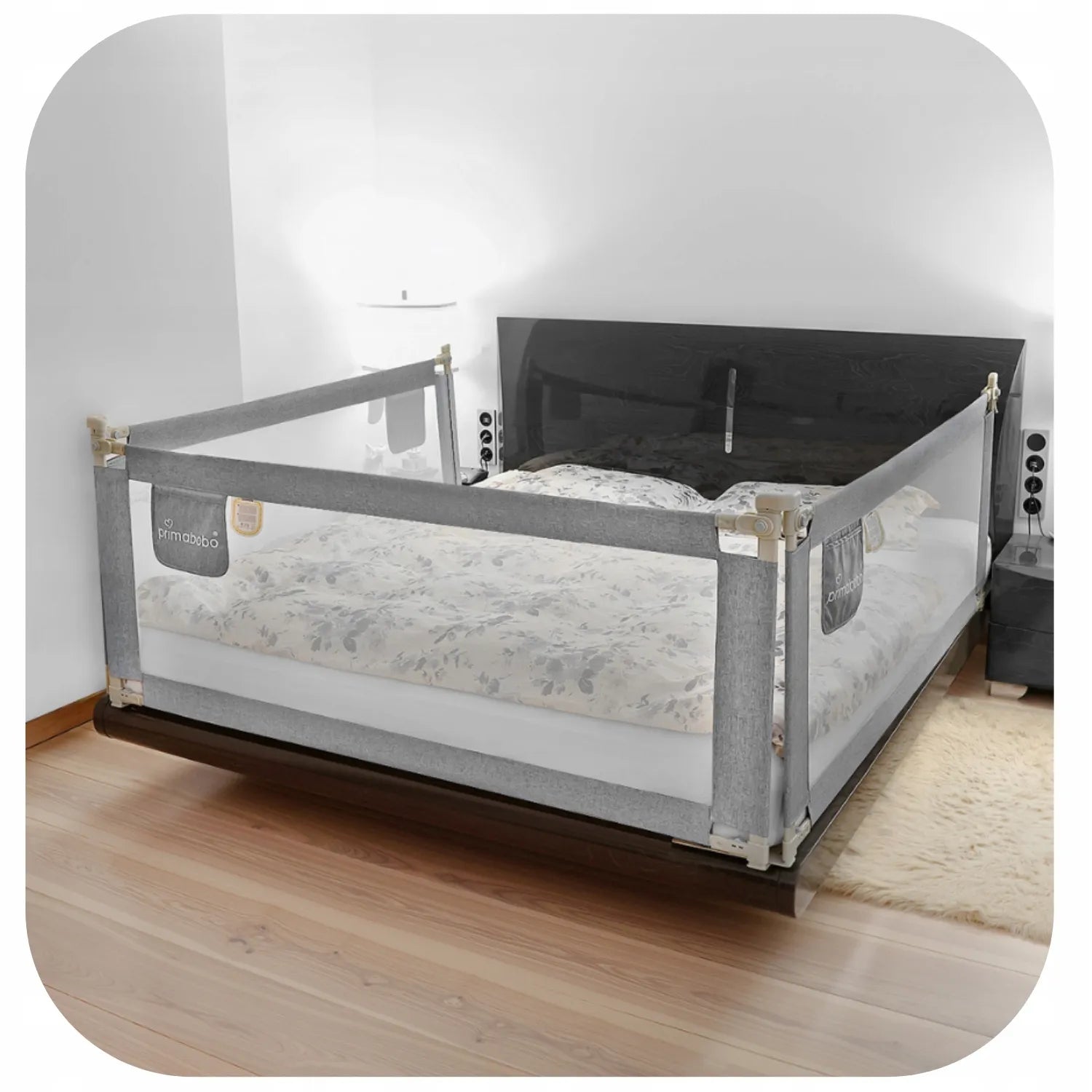 PRIMABOBO Apsauginis lovos barjeras CLASSIC 180 cm vaikams, aukštas, pilkas