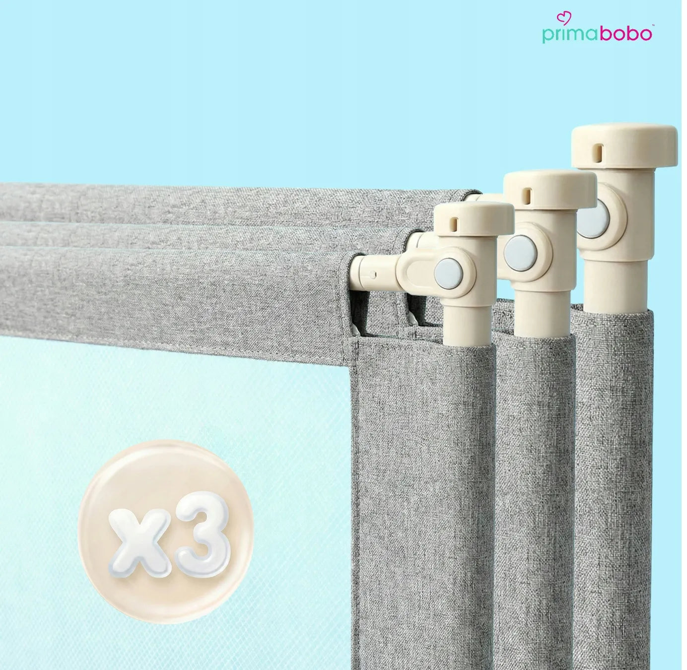 PRIMABOBO apsauginis lovos barjeras CLASSIC 200x140cm 3 vnt. sulankstomas PILKAS