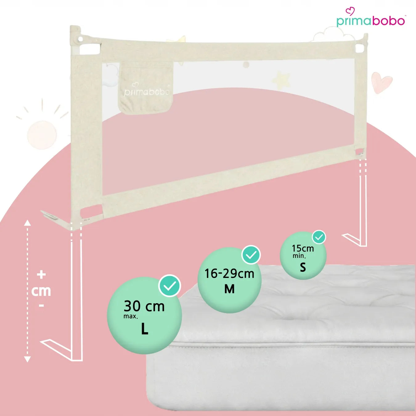 PRIMABOBO Apsauginis lovos turėklas CLASSIC 160 cm vaikams, aukštas, smėlio spalvos