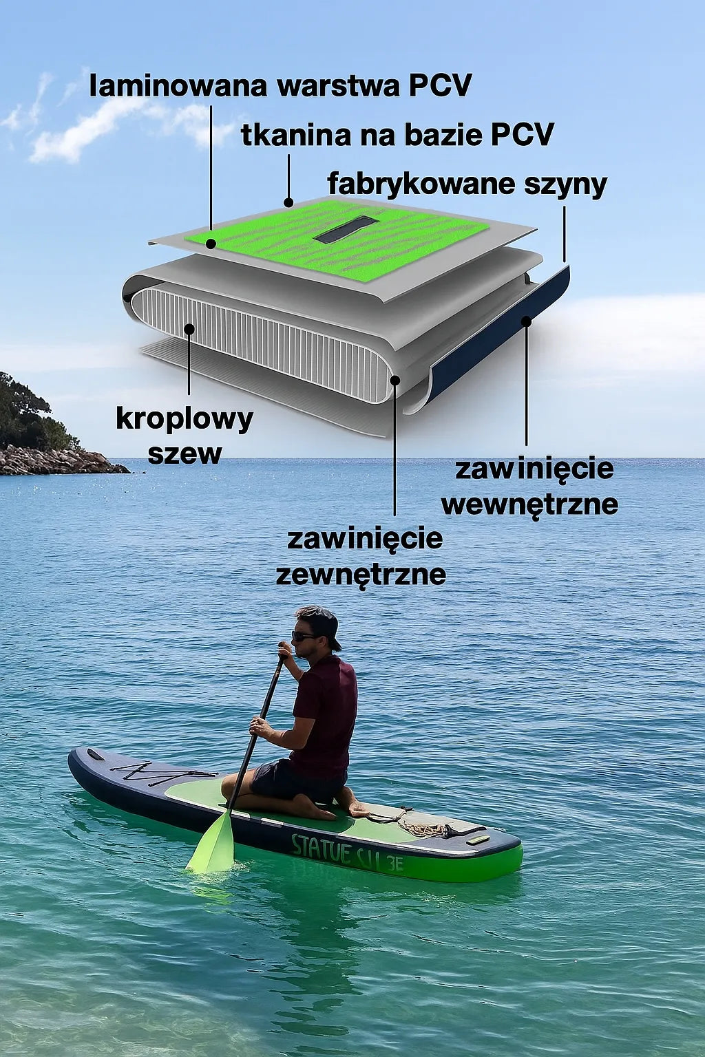 Pripučiama SUP lenta Eggory 335 cm, dvivietė, 250 kg, su irklu