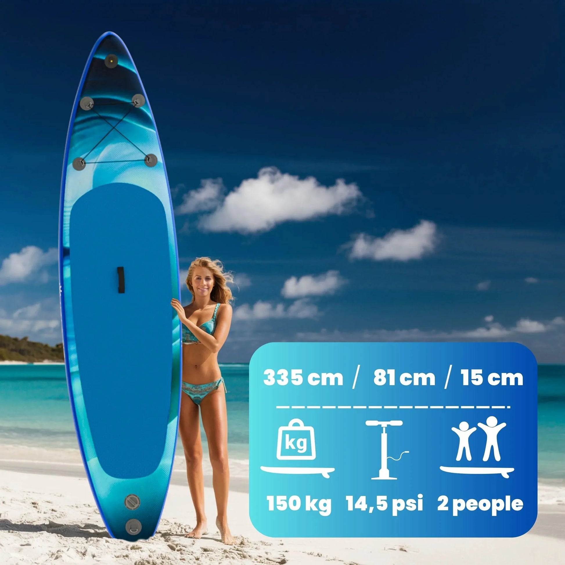Pripučiama SUP lenta Halo-Fit 335cm mėlyna – rinkinys su irklu ir pompa